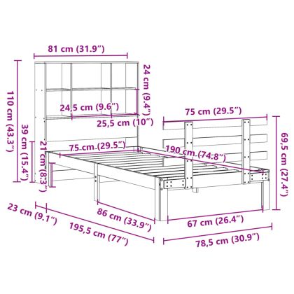 Легло с рафтове за книги без матрак кафяв 90x190 см бор масив