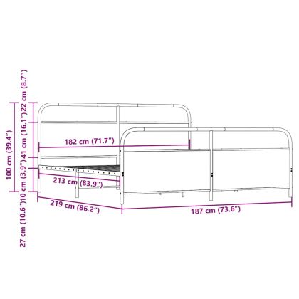 Метална рамка за легло, без матрак, сонома дъб, 183x213 см