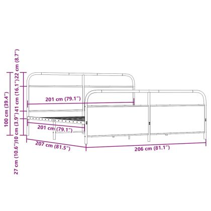 Метална рамка за легло, без матрак, кафяв дъб, 200x200 см