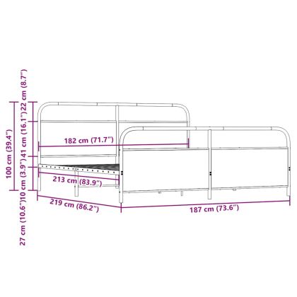 Метална рамка за легло, без матрак, опушен дъб, 183x213 см