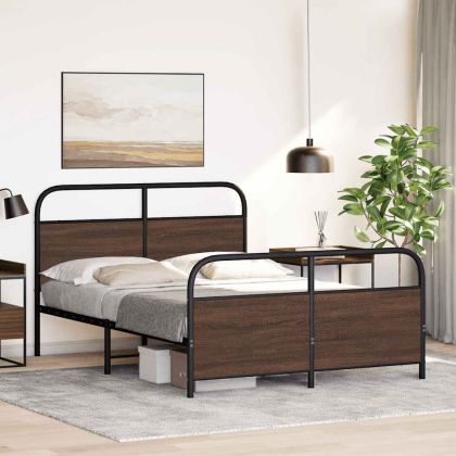 Метална рамка за легло, без матрак, кафяв дъб, 140x190 см