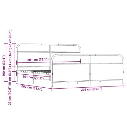 Метална рамка за легло, без матрак, сонома дъб, 200x200 см