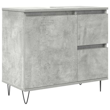 Комплект мебели за баня от 3 части бетонно сив инженерно дърво