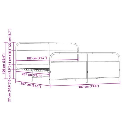 Метална рамка за легло, без матрак, кафяв дъб, 180x200 см