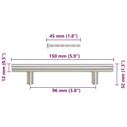 Дръжки за шкафове, 10 бр, сребристи, 96 мм, неръждаема стомана