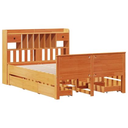 Легло с етажерка за книги, без матрак, 160x200 см, бор масив