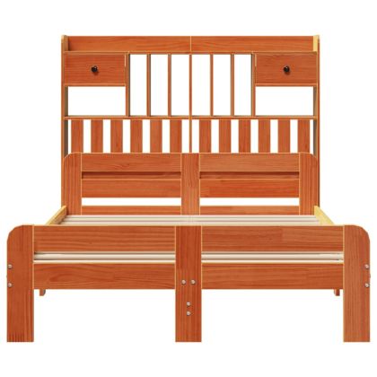 Легло с етажерка за книги, без матрак, 135x190 см, бор масив