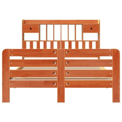 Легло с етажерка за книги, без матрак, 140x190 см, бор масив