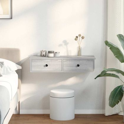 Стенен рафт с чекмеджета сив сонома 80x34x17 см инженерно дърво