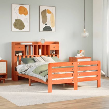 Легло с етажерка за книги, без матрак, 140x200 см, бор масив