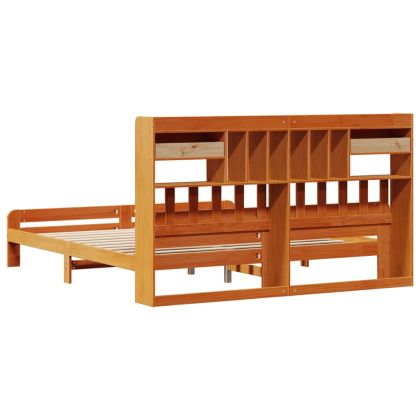 Легло с етажерка за книги, без матрак, 200x200 см, бор масив