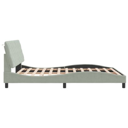 Рамка за легло с LED осветление без матрак, светлосива, 160x200 см, кадифе