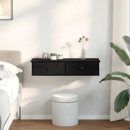 Стенен рафт с чекмеджета, черен, 80x34x17 см, инженерно дърво