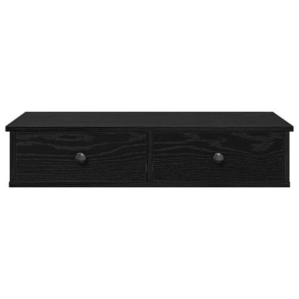 Стенен рафт с чекмеджета, черен, 80x34x17 см, инженерно дърво