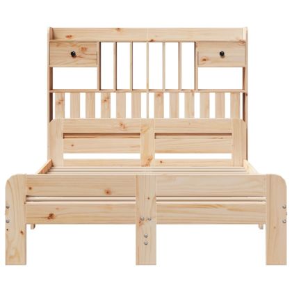 Легло с етажерка за книги, без матрак, 135x190 см, бор масив