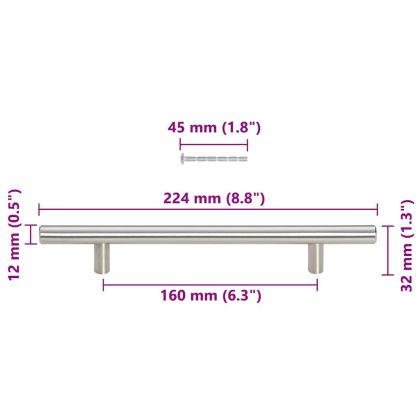 Дръжки за шкафове, 10 бр, сребристи, 160 мм, неръждаема стомана