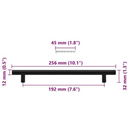 Дръжки за шкафове, 5 бр, черни, 192 мм, неръждаема стомана