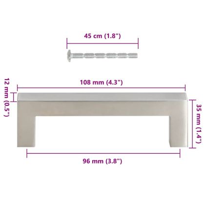 Дръжки за шкафове, 10 бр, сребристи, 96 мм, неръждаема стомана