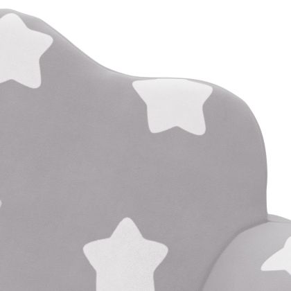 Детско диванче-легло 2-местно светлосиво на звездички мек плюш