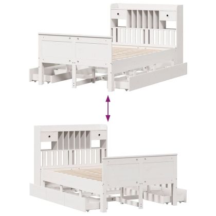 Легло с етажерка за книги, без матрак, 135x190 см, бор масив
