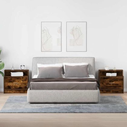 Нощни шкафчета с чекмеджета, 2 бр, опушен дъб, 51x31x47 см