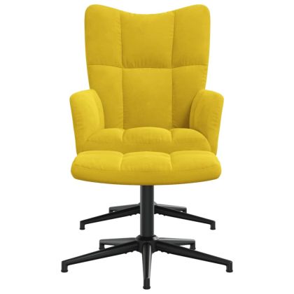 Релаксиращ стол с табуретка, горчица жълто, кадифе