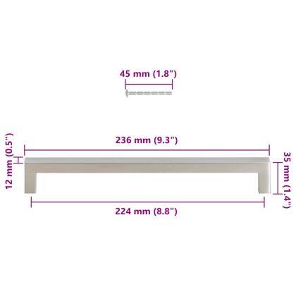Дръжки за шкафове, 5 бр, сребристи, 224 мм, неръждаема стомана