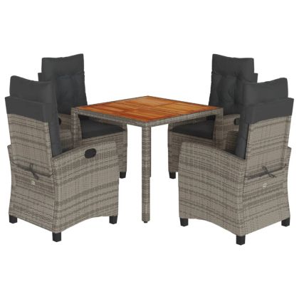 Градински трапезен комплект 5 части с възглавници сив полиратан