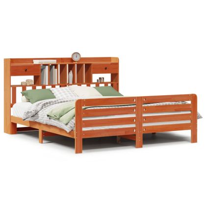 Легло с етажерка за книги, без матрак, 200x200 см, бор масив