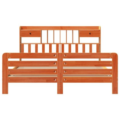 Легло с етажерка за книги, без матрак, 200x200 см, бор масив