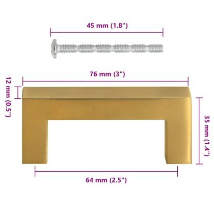 Дръжки за шкафове, 10 бр, златисти, 64 мм, неръждаема стомана