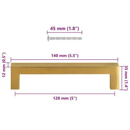 Дръжки за шкафове, 10 бр, златисти, 128 мм, неръждаема стомана