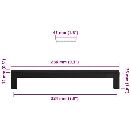 Дръжки за шкафове, 5 бр, черни, 224 мм, неръждаема стомана