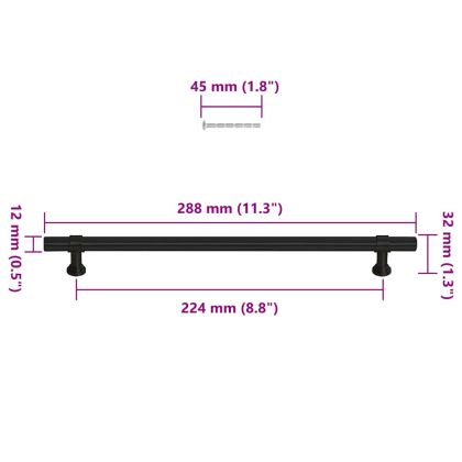 Дръжки за шкафове, 5 бр, черни, 224 мм, неръждаема стомана