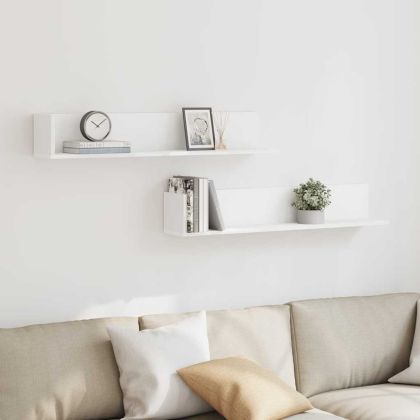 Стенни рафтове, 2 бр, бели, 100x16,5x16,5 см, инженерно дърво