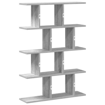 Стенен кубичен рафт, 12 отделения, сив сонома, инженерно дърво
