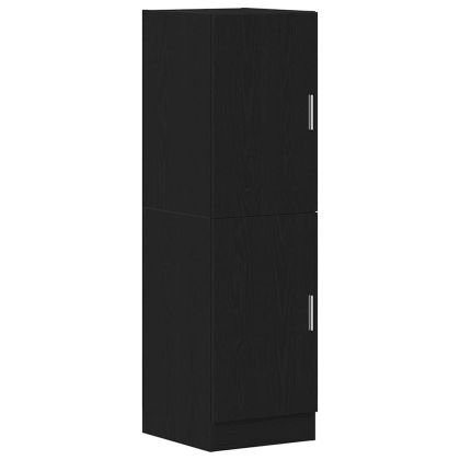 Комплект кухненски шкафове от 2 части, черен, инженерно дърво