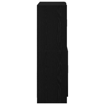 Комплект кухненски шкафове от 2 части, черен, инженерно дърво