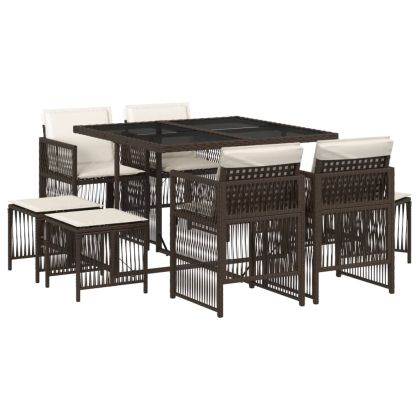 Градински трапезен комплект възглавници 9 части кафяв полиратан