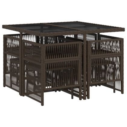 Градински трапезен комплект възглавници 9 части кафяв полиратан