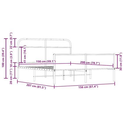 Метална рамка за легло, без матрак, опушен дъб, 150x200 см