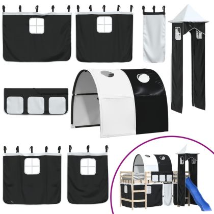 Завеси за високо легло с тунел и кула, бяло и черно