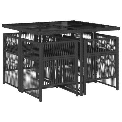 Градински трапезен комплект възглавници 5 части черен полиратан