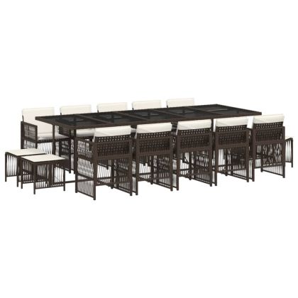 Градински комплект с възглавници 15 части кафяв полиратан