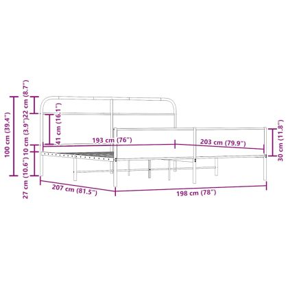 Метална рамка за легло, без матрак, опушен дъб, 193x203 см