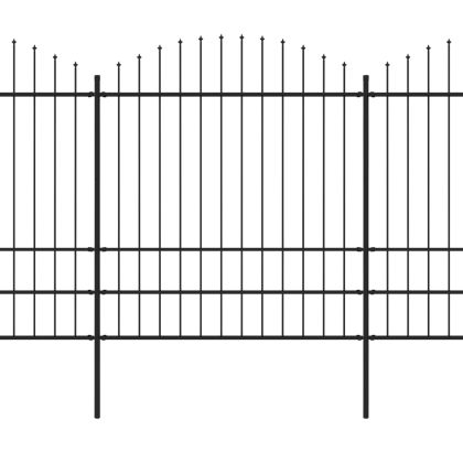 Градинска ограда с връх тип копие, стомана, 1248x200 см, черна