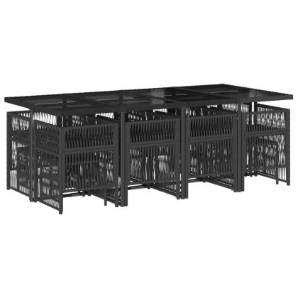 Външен трапезен комплект 13 части с възглавници черен полиратан