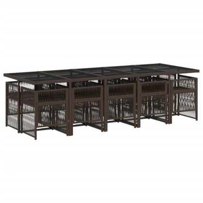 Градински комплект с възглавници 11 части кафяв полиратан