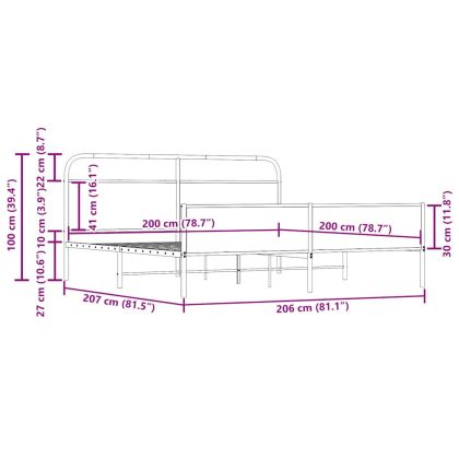 Метална рамка за легло, без матрак, опушен дъб, 200x200 см