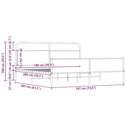 Метална рамка за легло, без матрак, сонома дъб, 180x200 см